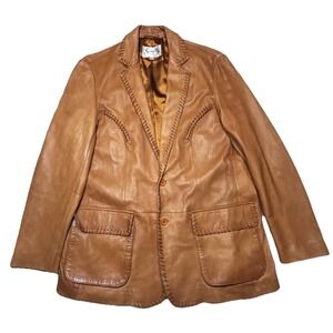 Vintage Scully Leather Blazer Jacket Brown Whipstitch Western Trim Mens 46